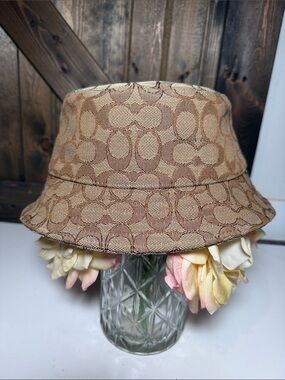 Coach Signature Monogram Bucket Hat in Tan and Light Brown